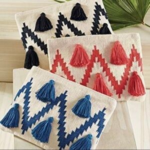 Black Mud Pie Tassle Woven Carry Bag